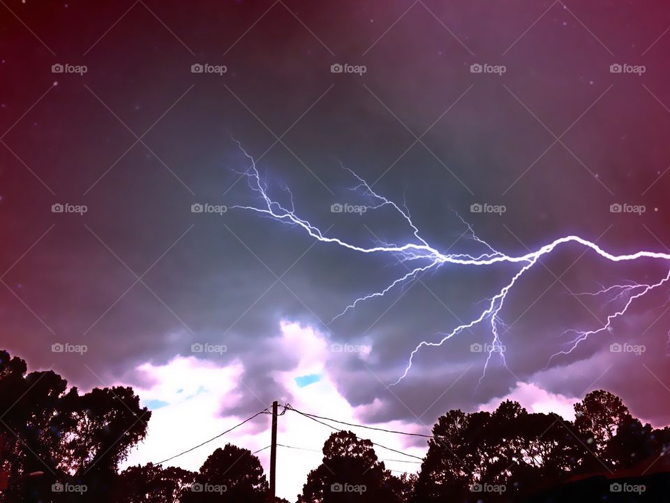 Intense lightning storm lighting up the night.