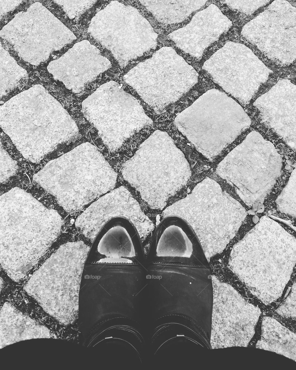 walking on cobblestones