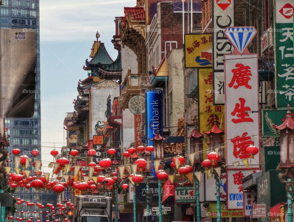 Red Paper Lanterns Hanging Over Chinatown