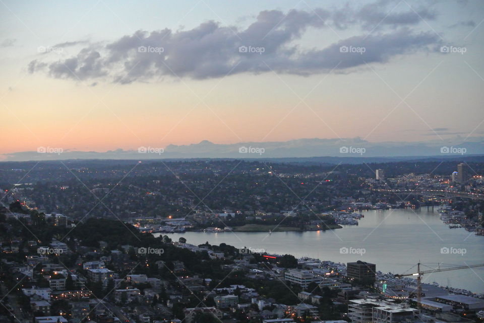Lake union from the space needle, sunset.