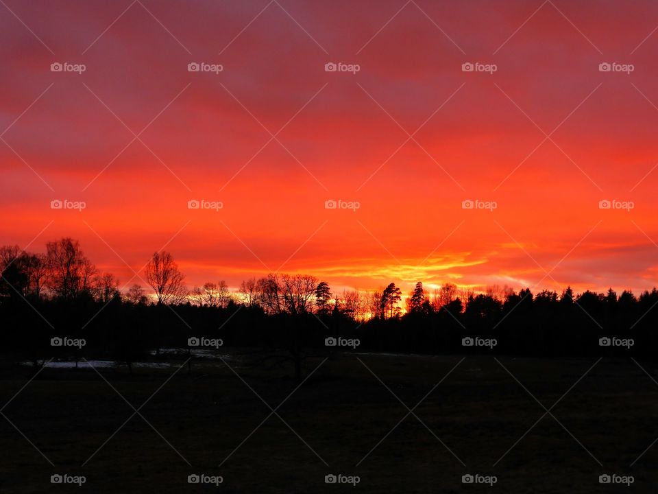 Red colored sky at sunset