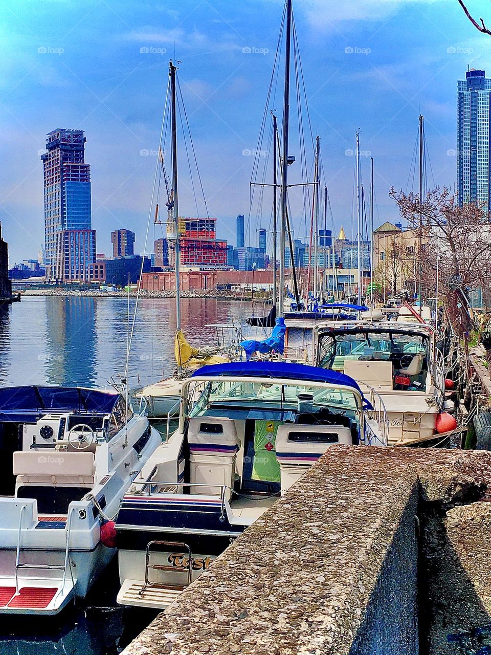 Our home on the sea is here at “Newtown Creek” by the “Pulaski Bridge” in Long Island City, Queens. Our 28 foot cabin cruiser, a 1969 “Luhrs” is among the many boats that are tied up here. 2021. Hypnotic Productions
