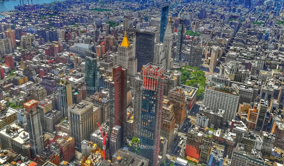 Aerial View of New York city. skyline, city, aerial, usa, manhattan, america, view, architecture, cityscape, urban, new, skyscraper, york, downtown, landmark, high, sunset, tower, building, street, nyc, sky, midtown, scene, office, ny, exterior, stat