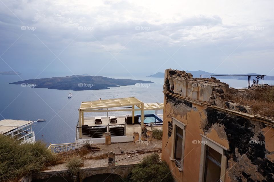 View of the caldera in Fira, Santorini, Greece 