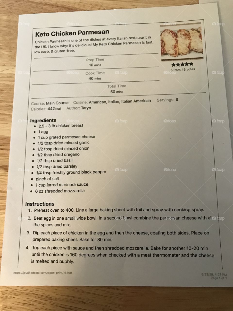 Picture I took of a recipe I used from the internet that I printed out, this is NOT my recipe all credit goes to joy filled eats website