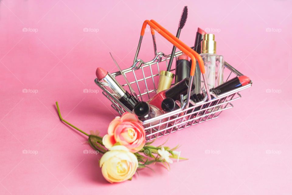 decorative cosmetics lies in the market cart