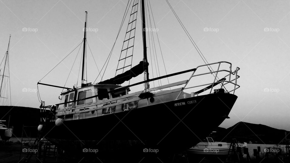 black and white ship
