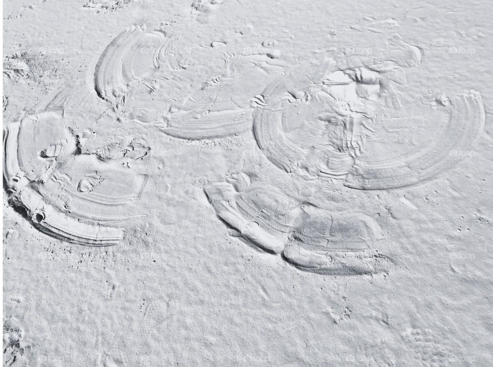 White snow angels glistening in the wintertime afternoon sun. A playful memory made!