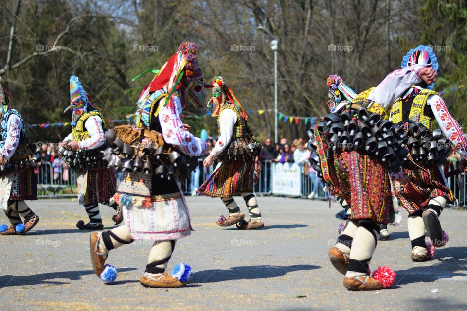 Kukeri Dance. Kukeri are elaborately costumed Bulgarian Men, who Perform Traditional Rituals Intended to Scare Away Evil Spirits
