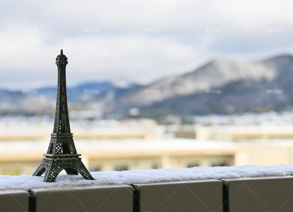 Eiffel Tower in a balcony at winter