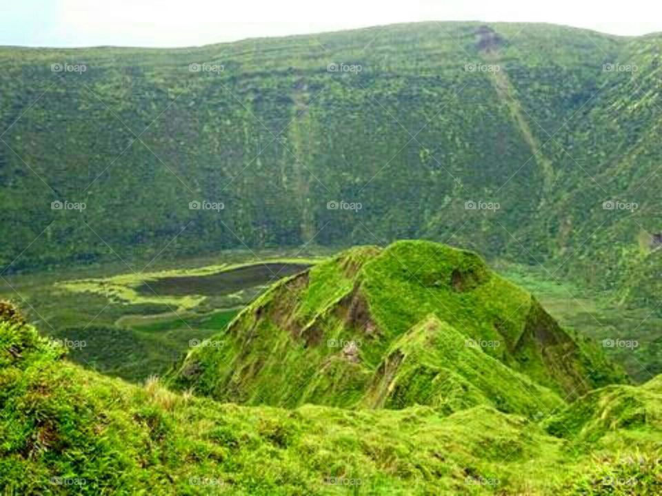 The oldest volcano on Faial Island, Portugal with a diameter of 2 km and a depth of 400 m.