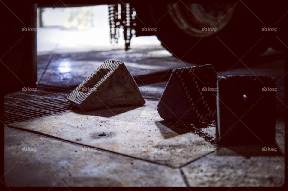 chalk blocks on a workshop floor