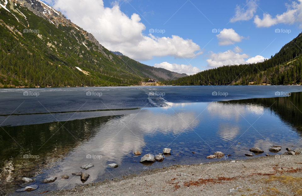 Reflection of lake on river