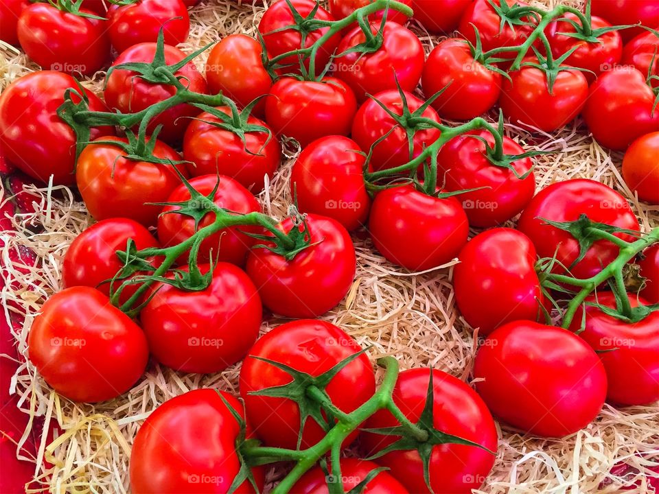 High angle view of tomatos in box