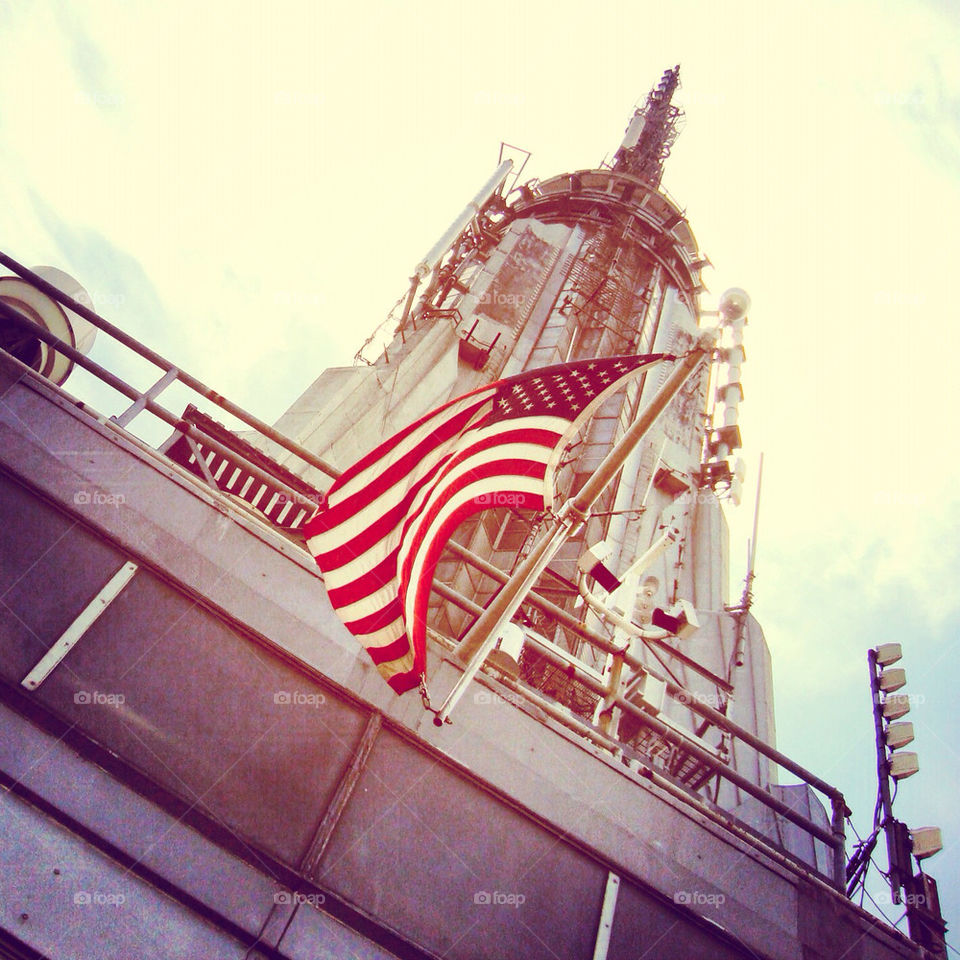 new york manhattan empire state building american flag by M-zio18