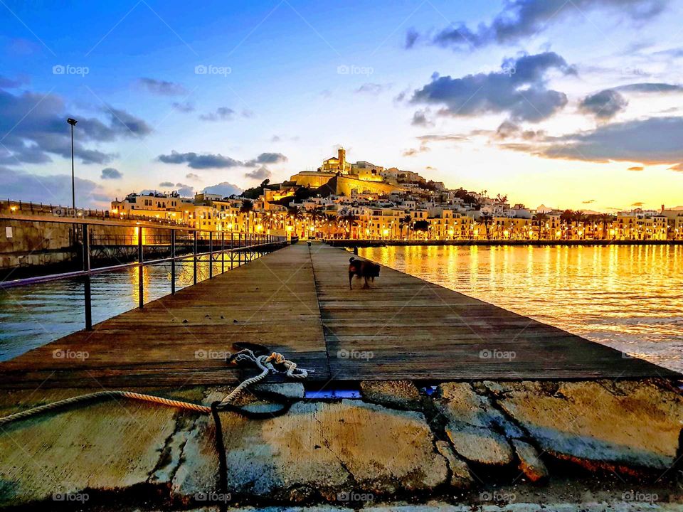Porto Ibiza looking back to world heratige site Dalt Villa