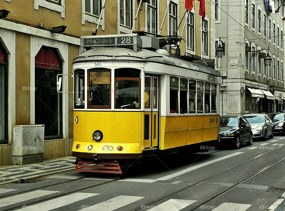 Yellow tram in Lisbon