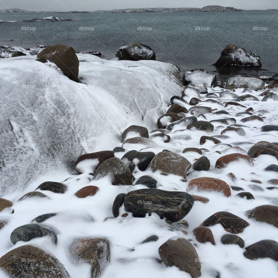 Snow and rocks in winter