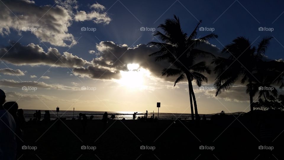 Hawaiian sunset at Poipu on Kauai.