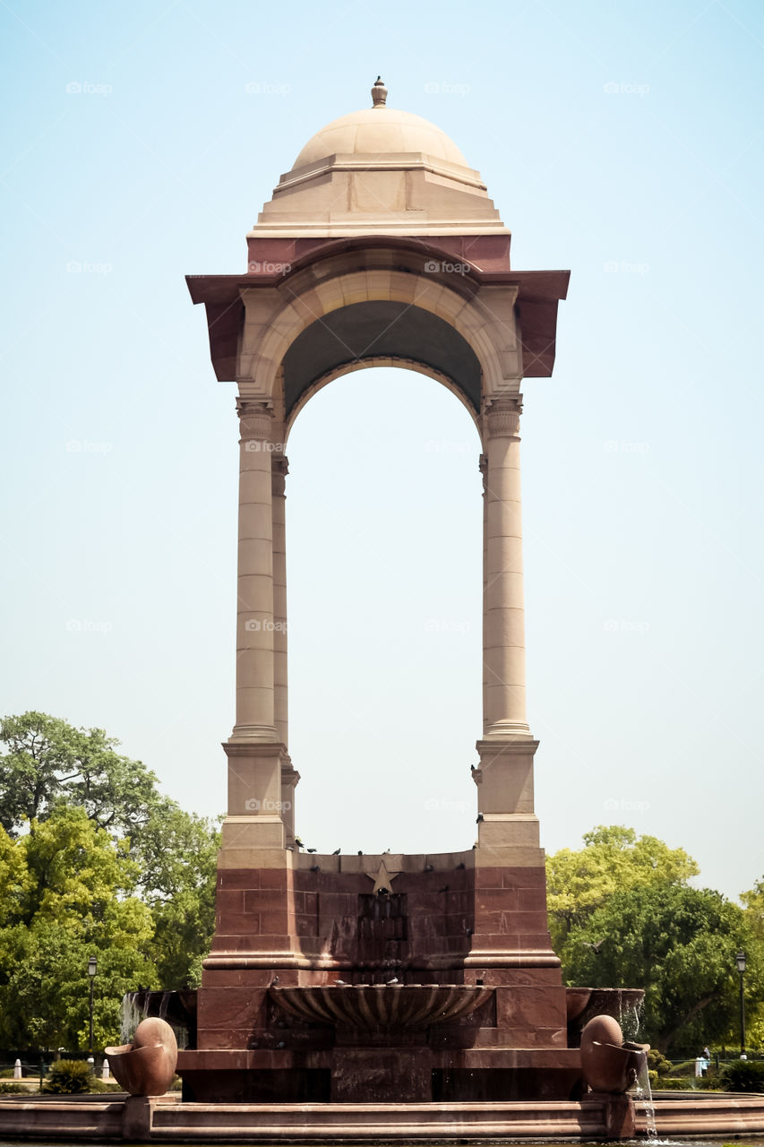 Rajpath, Raisina Hill, New Delhi, India January 2019: The Canopy lies 150 meters from the India Gate. The vacant canopy, constructed in red sandstone, is a symbol of British’s retreat from India.