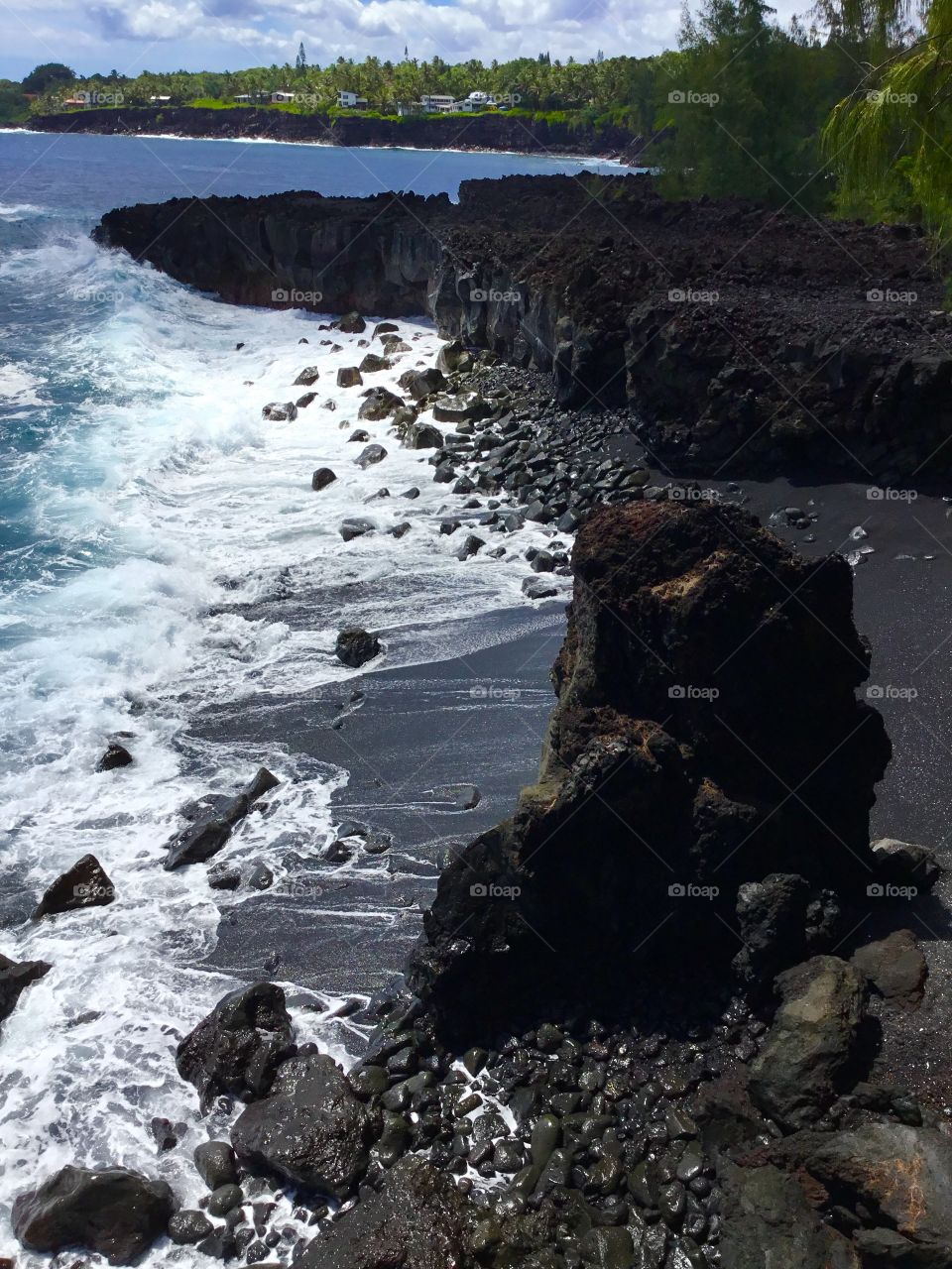 Small black sand beach on the Big Island