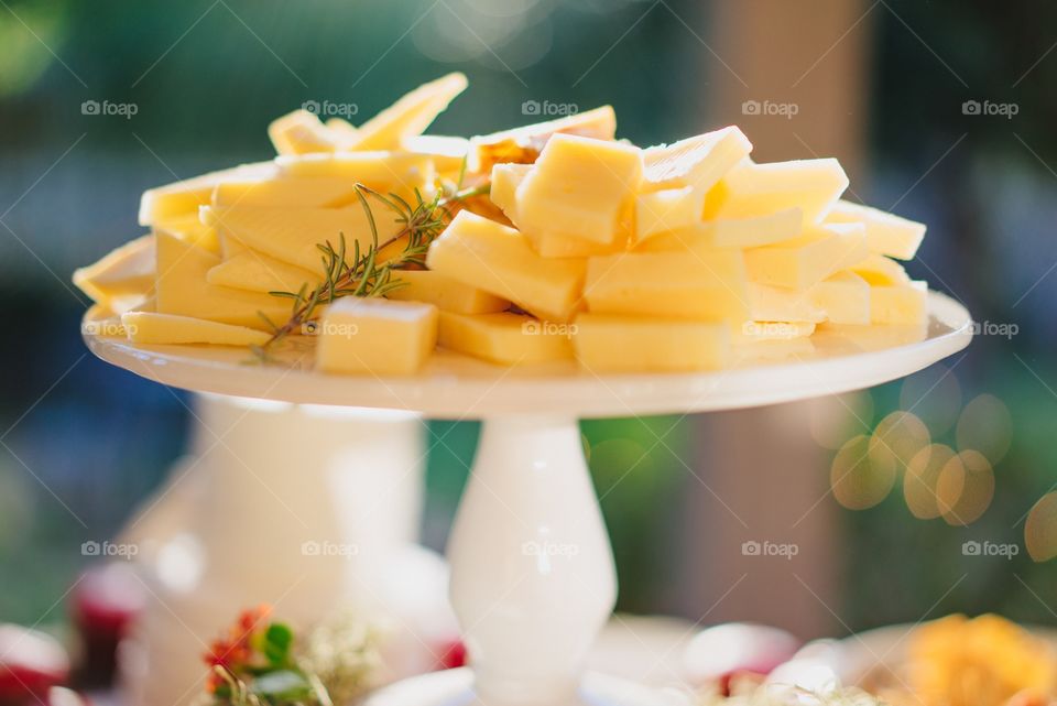 Cheese slices on plate