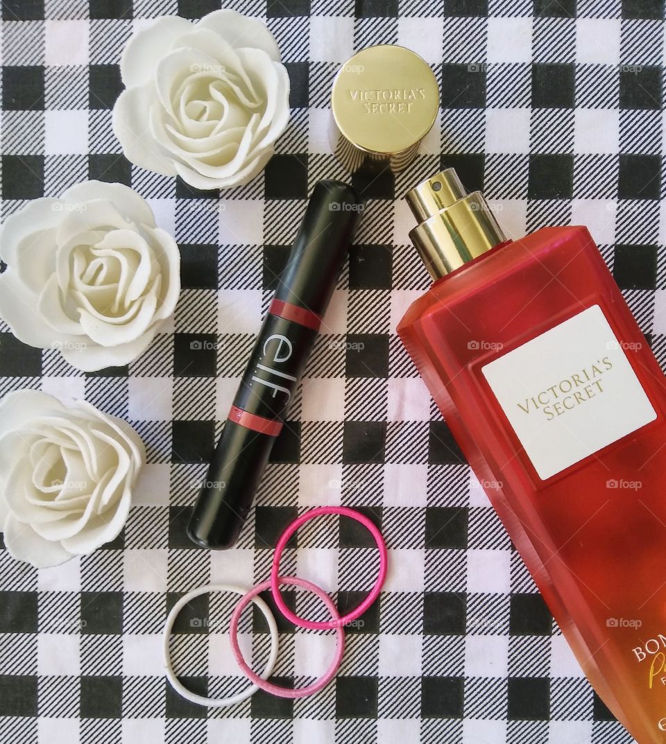 A slightly pink themed setup of getting ready for a night out.