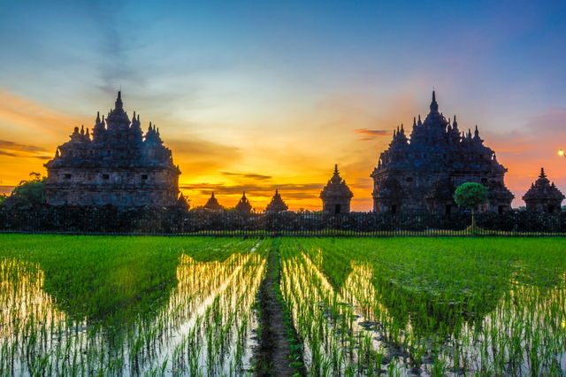sunset plaosan temple,  indonesia