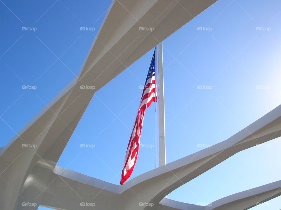 Flag at Pearl Harbour memorial. "Looking up" at the American flag at the Pearl Harbour memorial, Hawaii