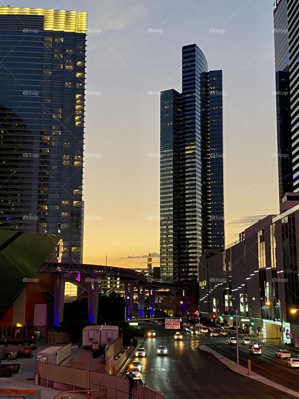 Sunset over Harmon Avenue in Las Vegas Nevada 