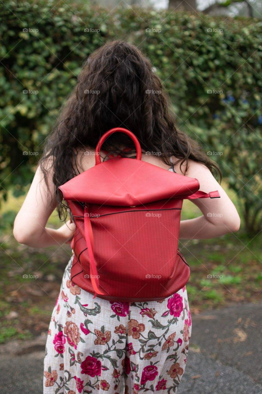 Red backpack purse 