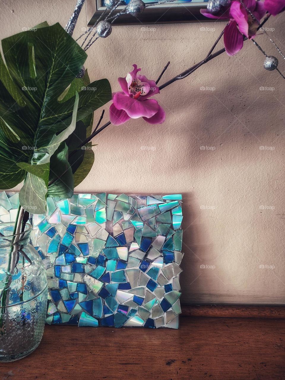 Old cut up CD/DVD art, with flowers