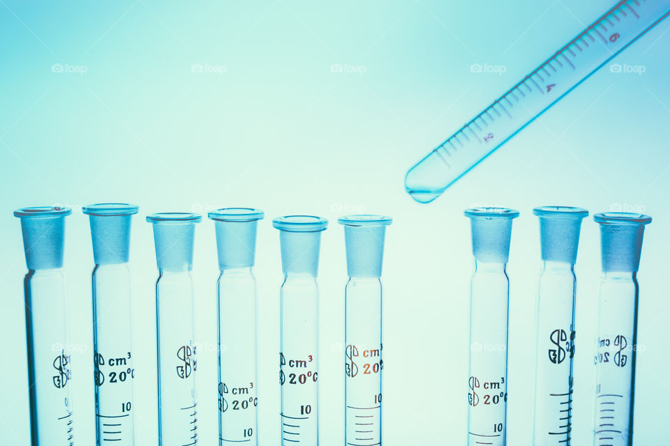 Chemical equipment with samples in chemical laboratory ready to analyse