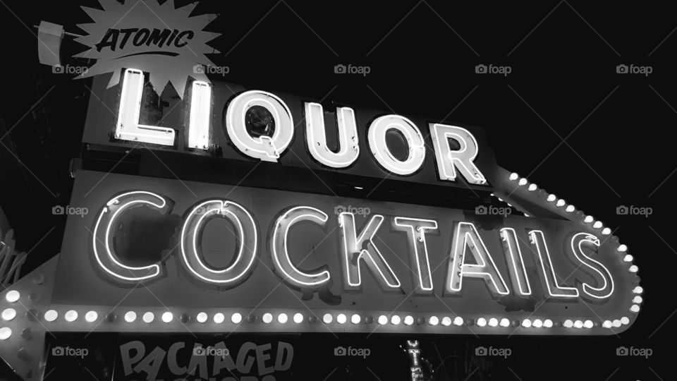 black and white sinagebfrom Atomic Liquor in Downtown Las Vegas