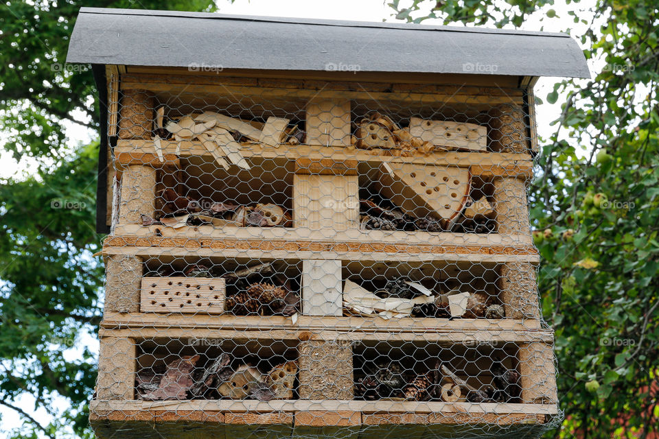 Insect bug hotel made of wood 