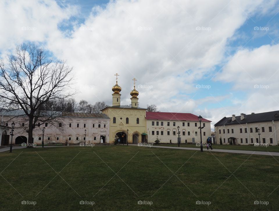 Monastery. Churches. Spring. Clouds