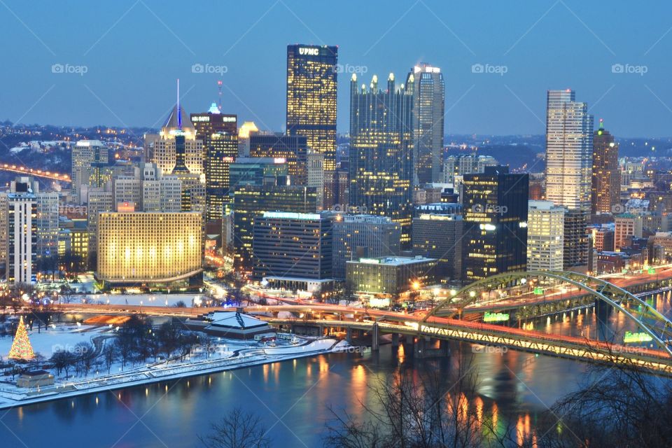 Pittsburgh PA skyline at dusk