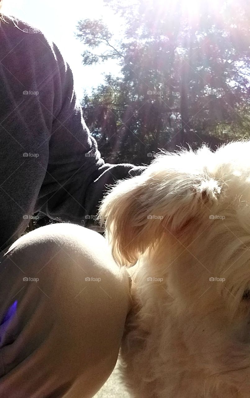 outside with Holly in the bright sunny day