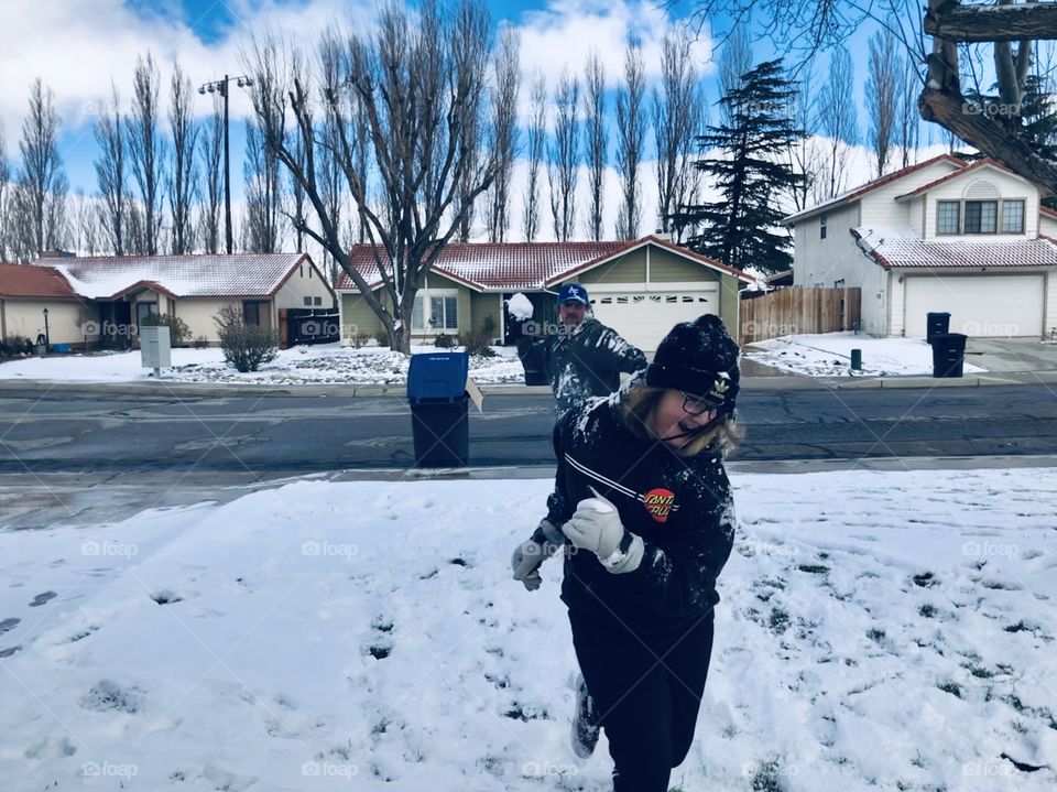 Hurry! Run! Snowball winter day fun! 