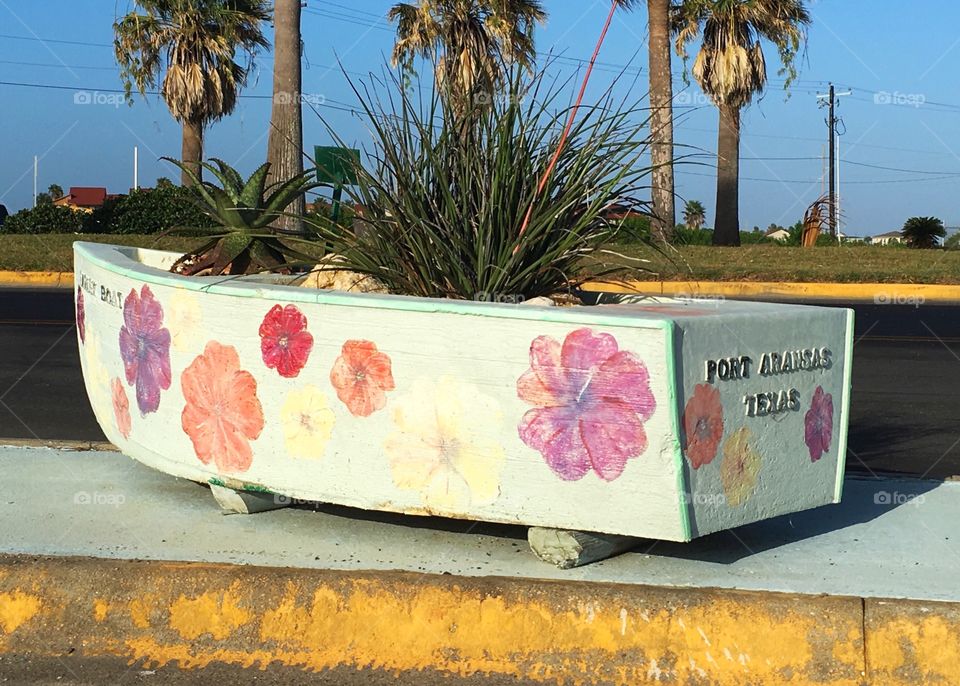 Farley boat planter in Port Aransas, Texas. 