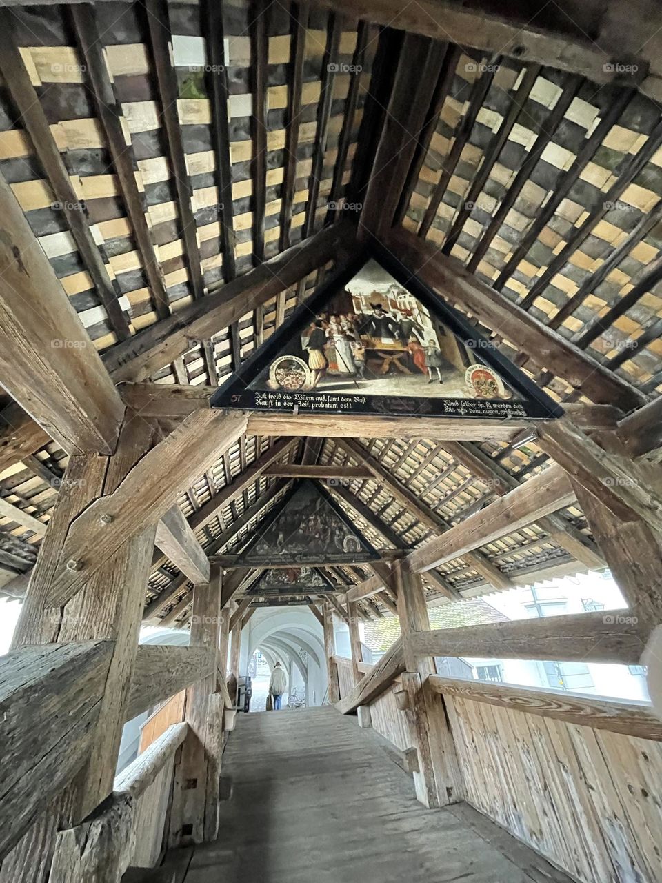 Architecture of a wooden bridge in Lucerne, Switzerland 