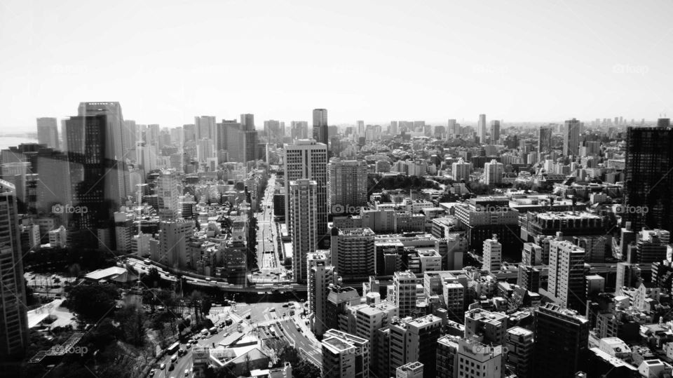Aerial view of the city landscape on the Tokyo Tower