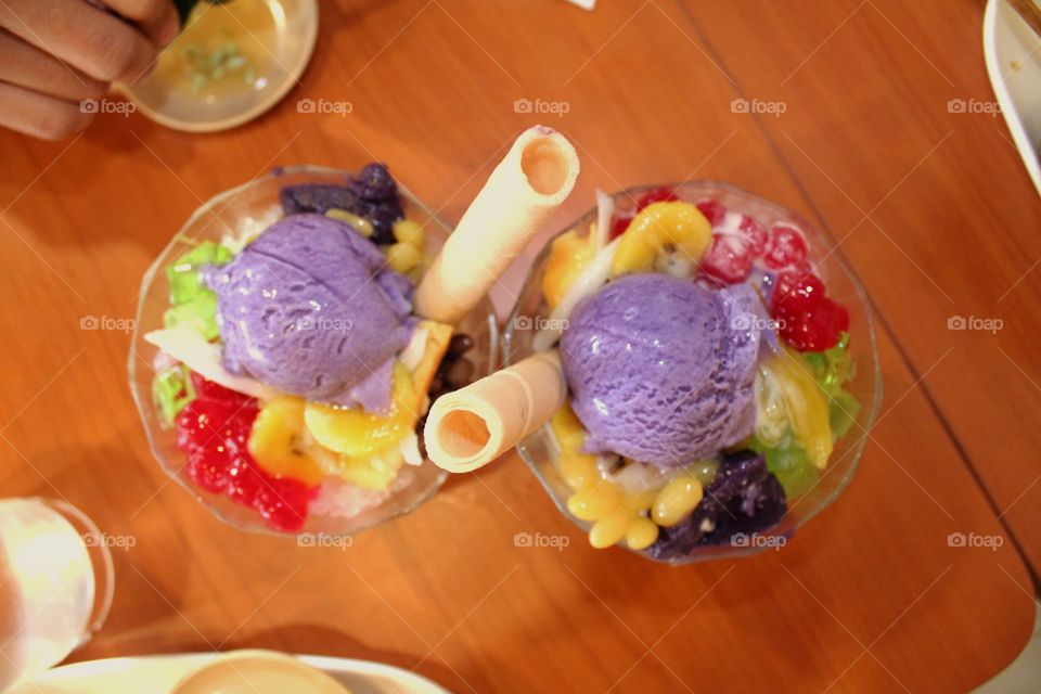 Philippines' local dessert Halo-halo topped with ice cream