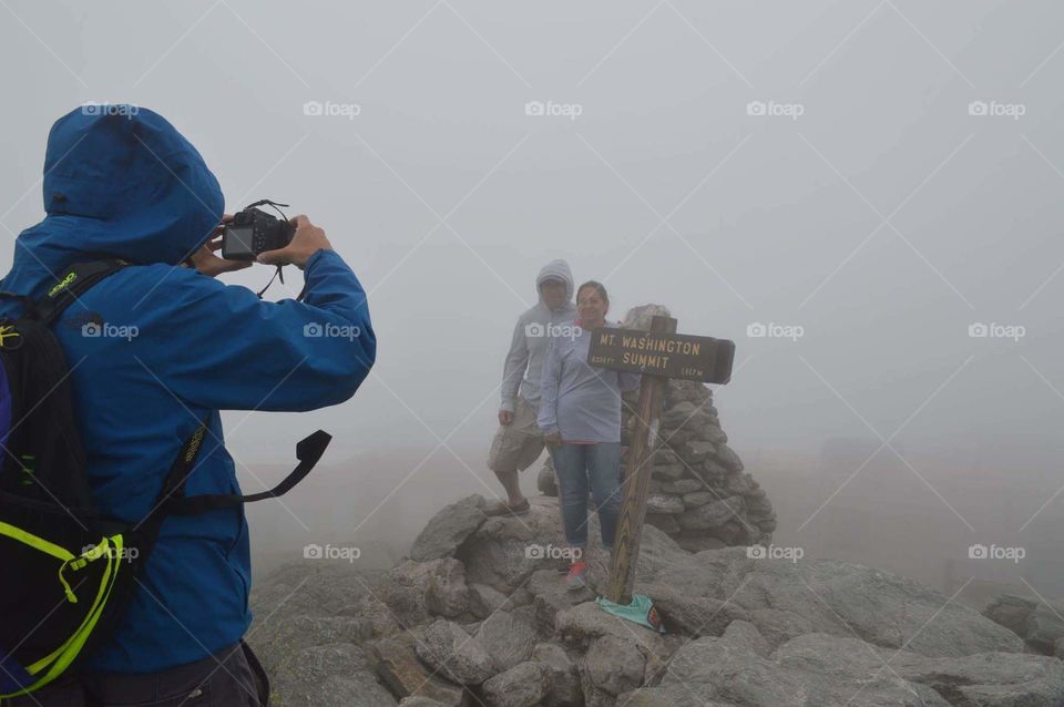 Taking photo at Mount Washington in fog