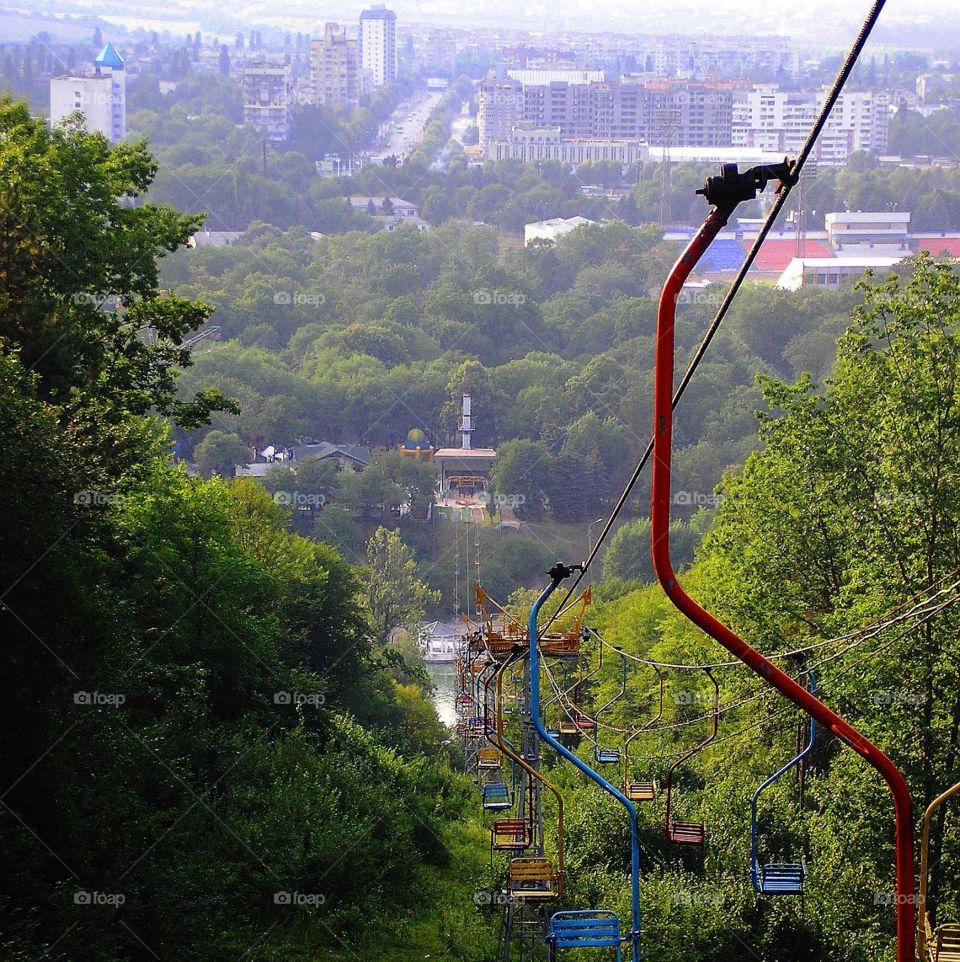 the rope way to the mountain in the park zone of the Nalchik city.