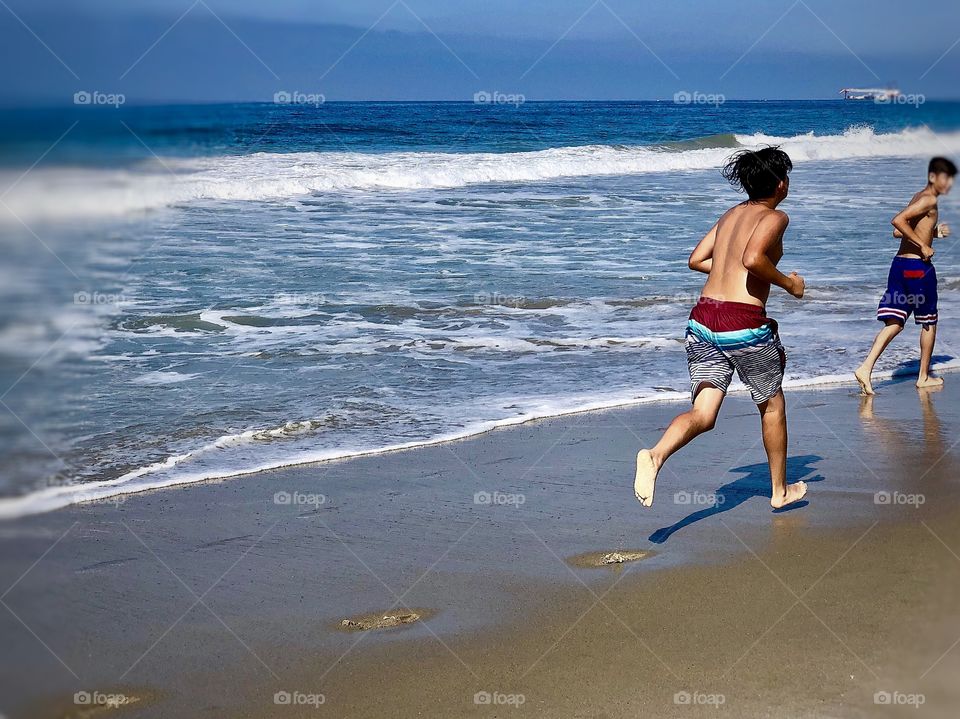 Memories Of Summer Foap Mission! Two Boys Running And Playing On The Beach!