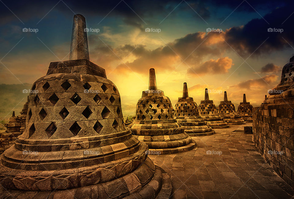 borobudur temple with sunset background