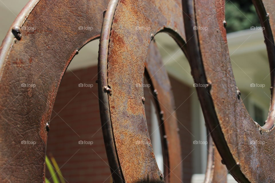 Metal rings sculpture side view close-up