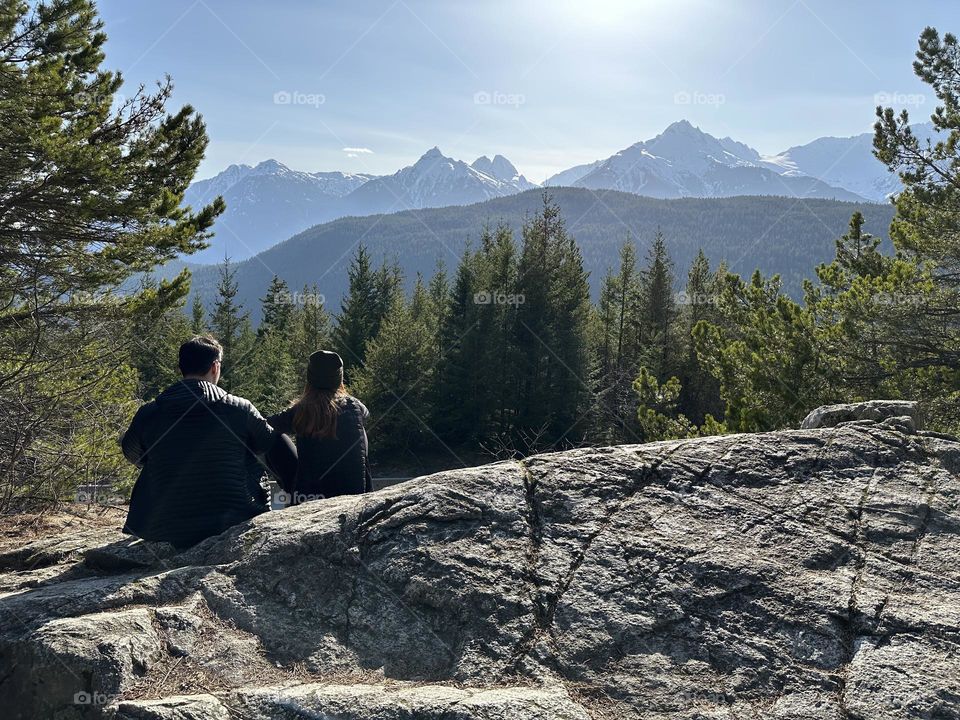 People watching the beautiful mountain view