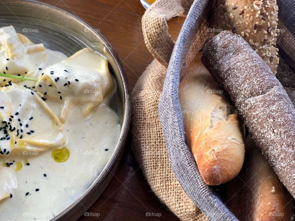 Pasta and bread